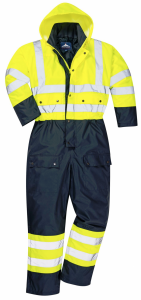 High Visibility Yellow & Navy Lined Waterproof Coverall S485
